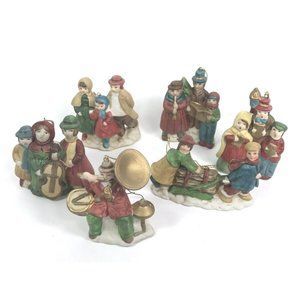 Vintage Christmas Ornament Set Bisque Minstrels Carolers Kids Tuba Drum Flute